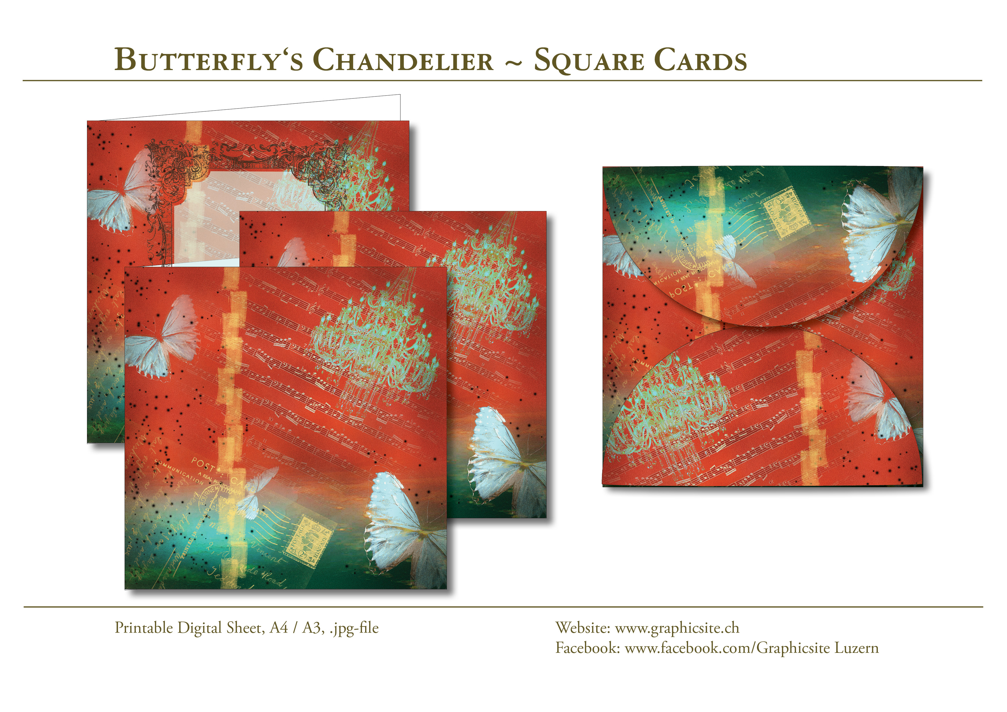 ButterflyChandelier - Kollektion - ArtJournaling - Square Cards, Envelope - Graphic Design Luzern, Schweiz